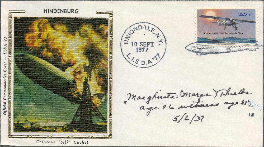 Lot 629: Marge Thielke signed FDC, Hindenburg disaster witness. Good...