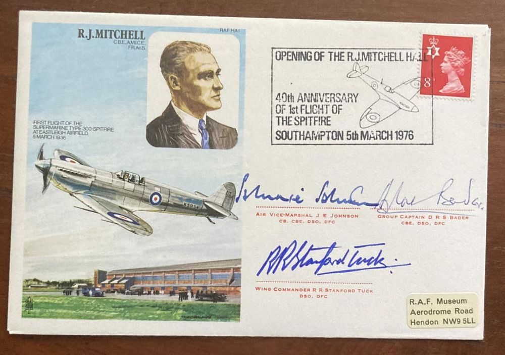 Lot 177: HA1d. R Mitchell Signed by 3 Spitfire Aces,...