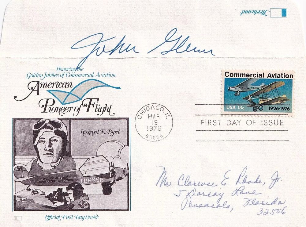 Lot 186: American Pioneer of Flight FDC Signed John Glenn,...