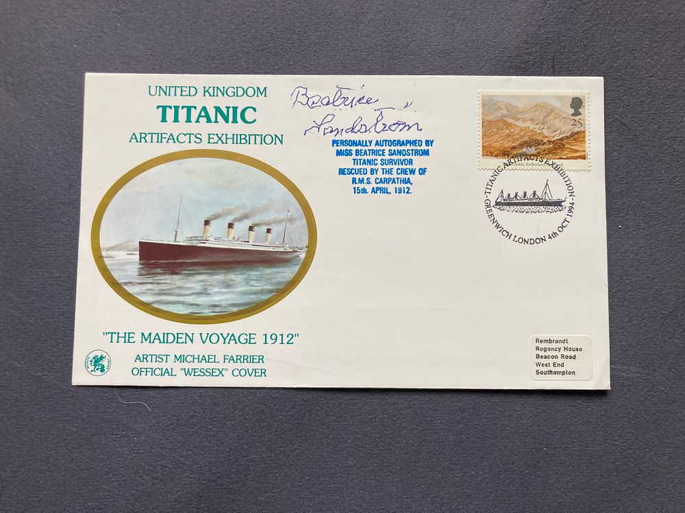 Lot 244: 1912 Titanic survivor Beatrice Sandstrom signed rare 1994...
