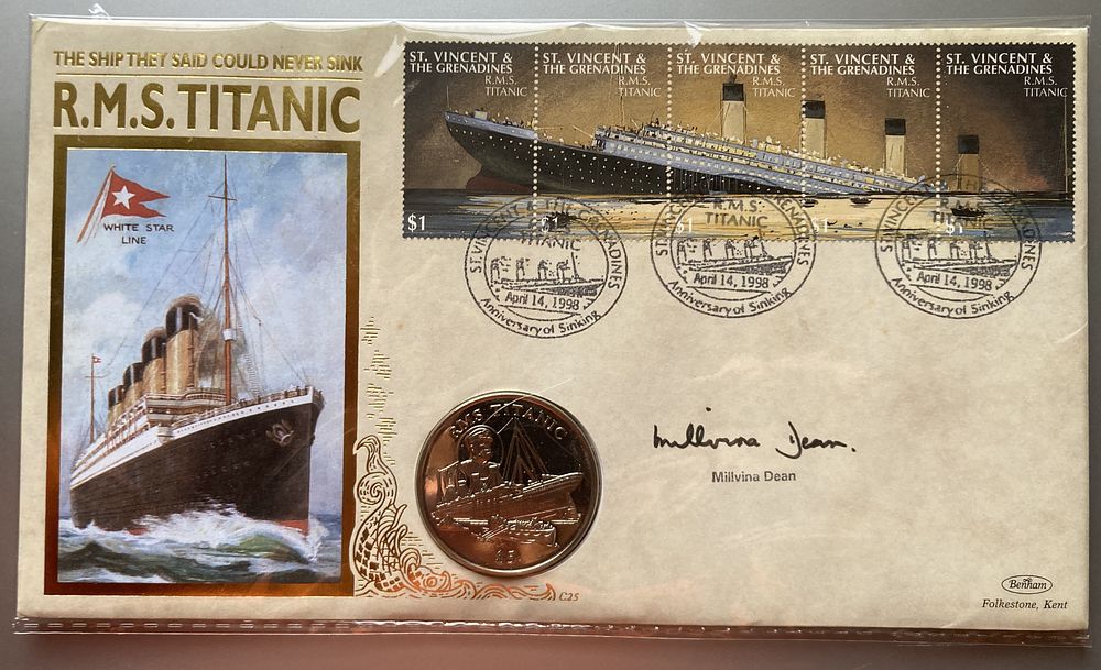 Lot 288: Titanic survivor Millvina Dean signed Benham 1988 RMS...