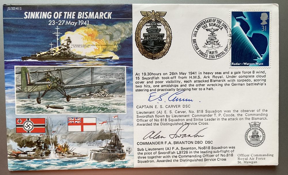Lot 298: WW2 Sinking of the Bismarck 50th ann cover...