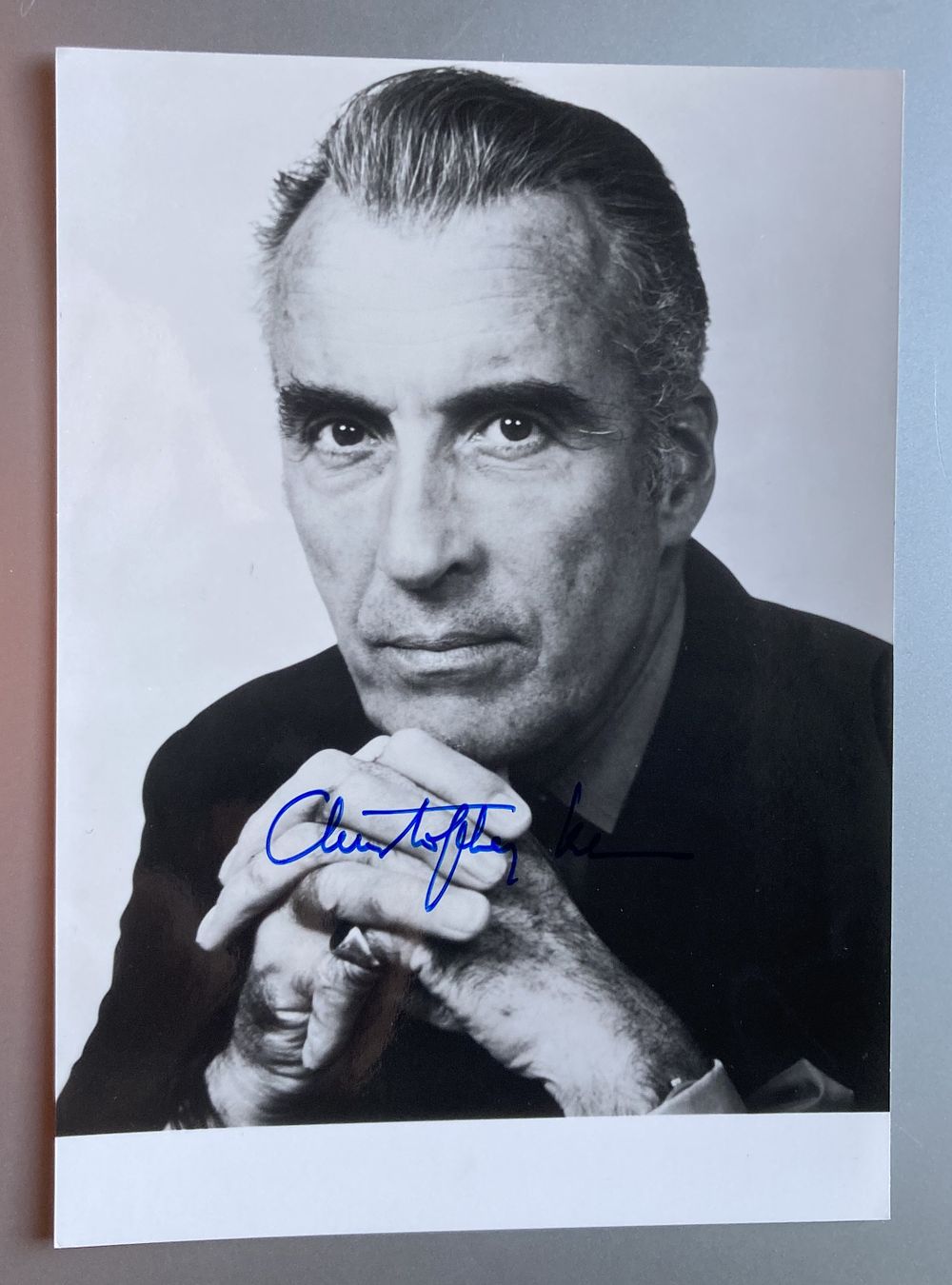 Lot 307: Christopher Lee signed 7 x 5 inch b/w...