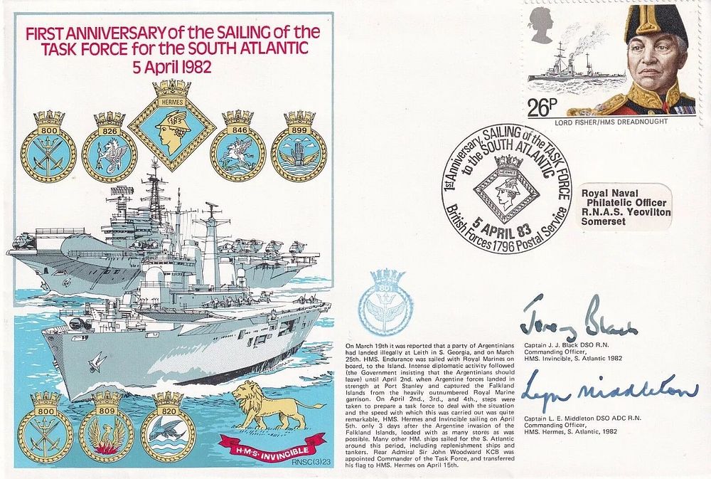 Lot 486: 3RN23c Task Force Falkland Islands Signed by Captain...