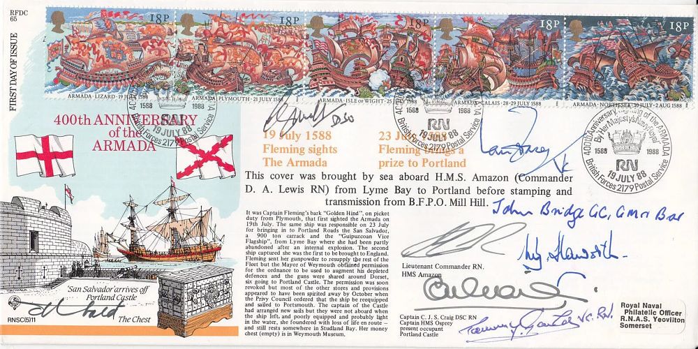 Lot 493: RFDC65and 5RN11 400th Anniv of the Armada FDC...