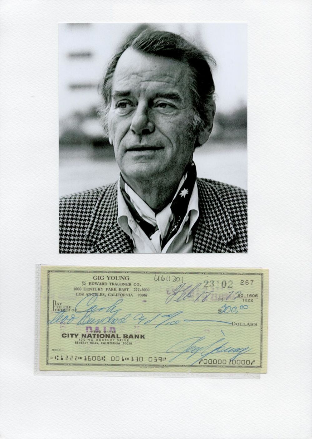Lot 784: TV Film Gig Young signed City National Cheque...