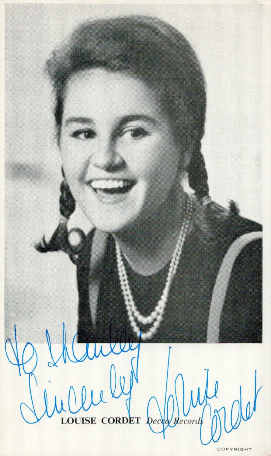 Lot 833: Music Louise Cordet Signed 6x4 black and white...