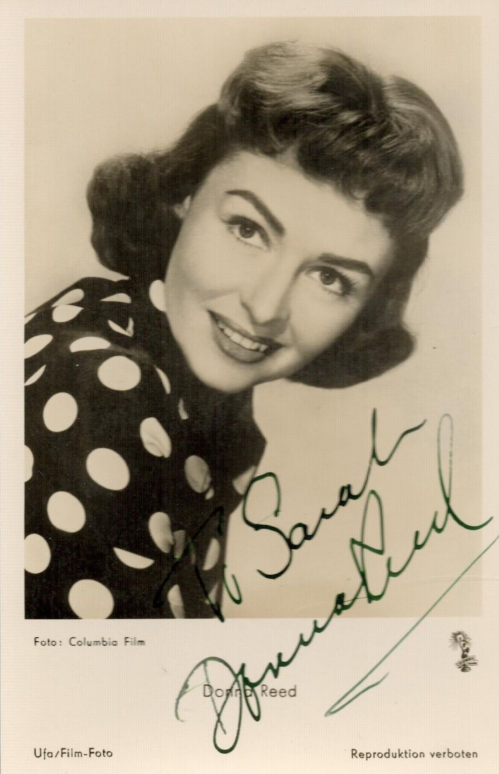 Lot 155: Donna Reed (1921-1986), a signed and dedicated 5.5x3.5...