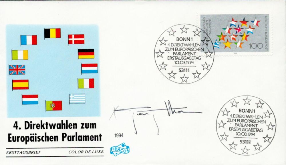 Lot 886: Politics Gaston Thorn signed European Parliament FDC double...