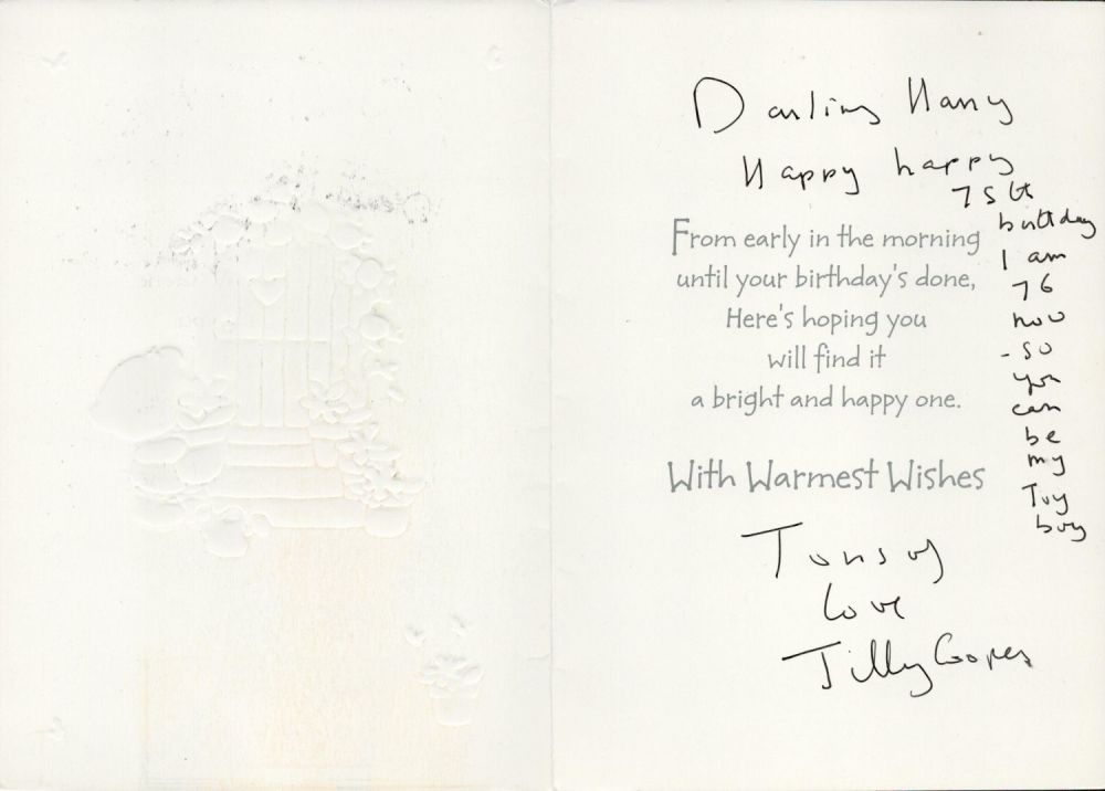 Lot 902: TV Film Jilly Cooper signed birthday card. English...