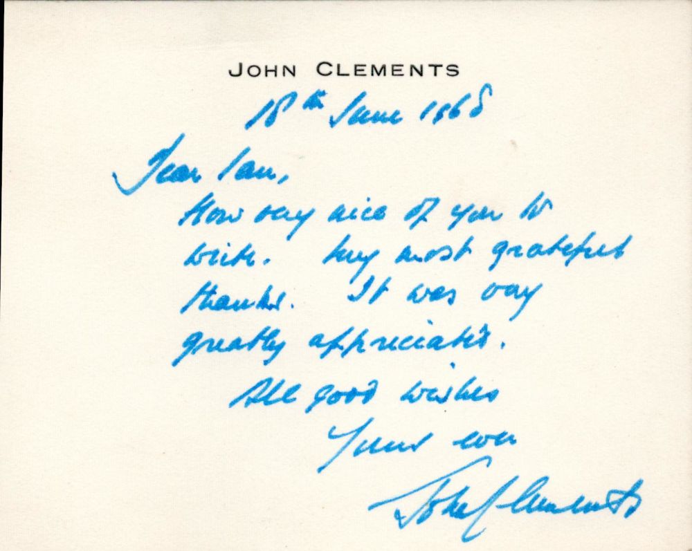 Lot 943: TV Film John Clements signature piece. Good condition....