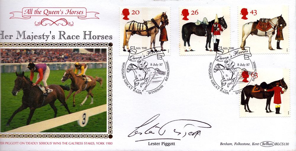 Lot 232: Lester Piggott signed Queens Horses FDC. 8/7/97 Windsor...