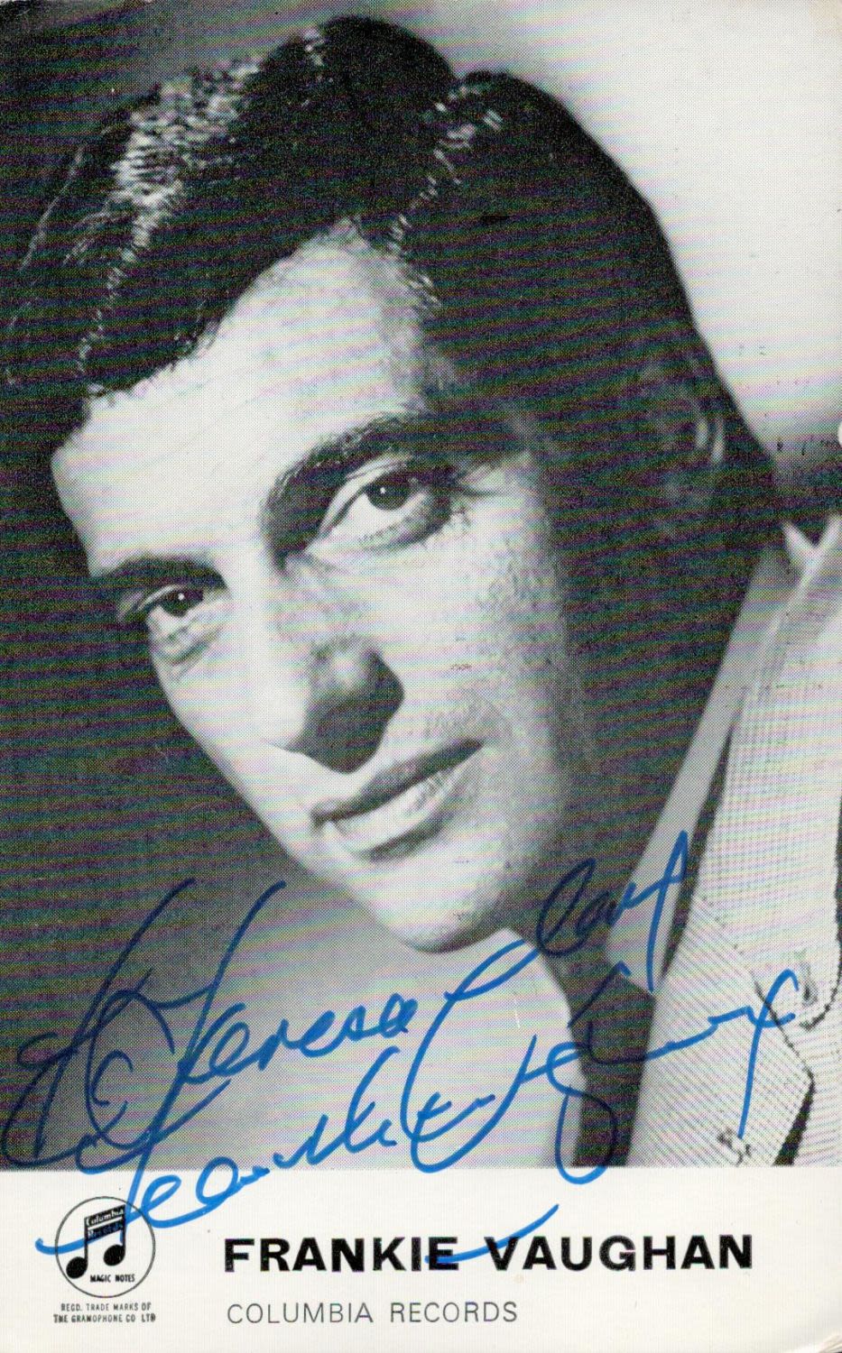 Lot 1049: Music Frankie Vaughan signed 6x4 inch black and...