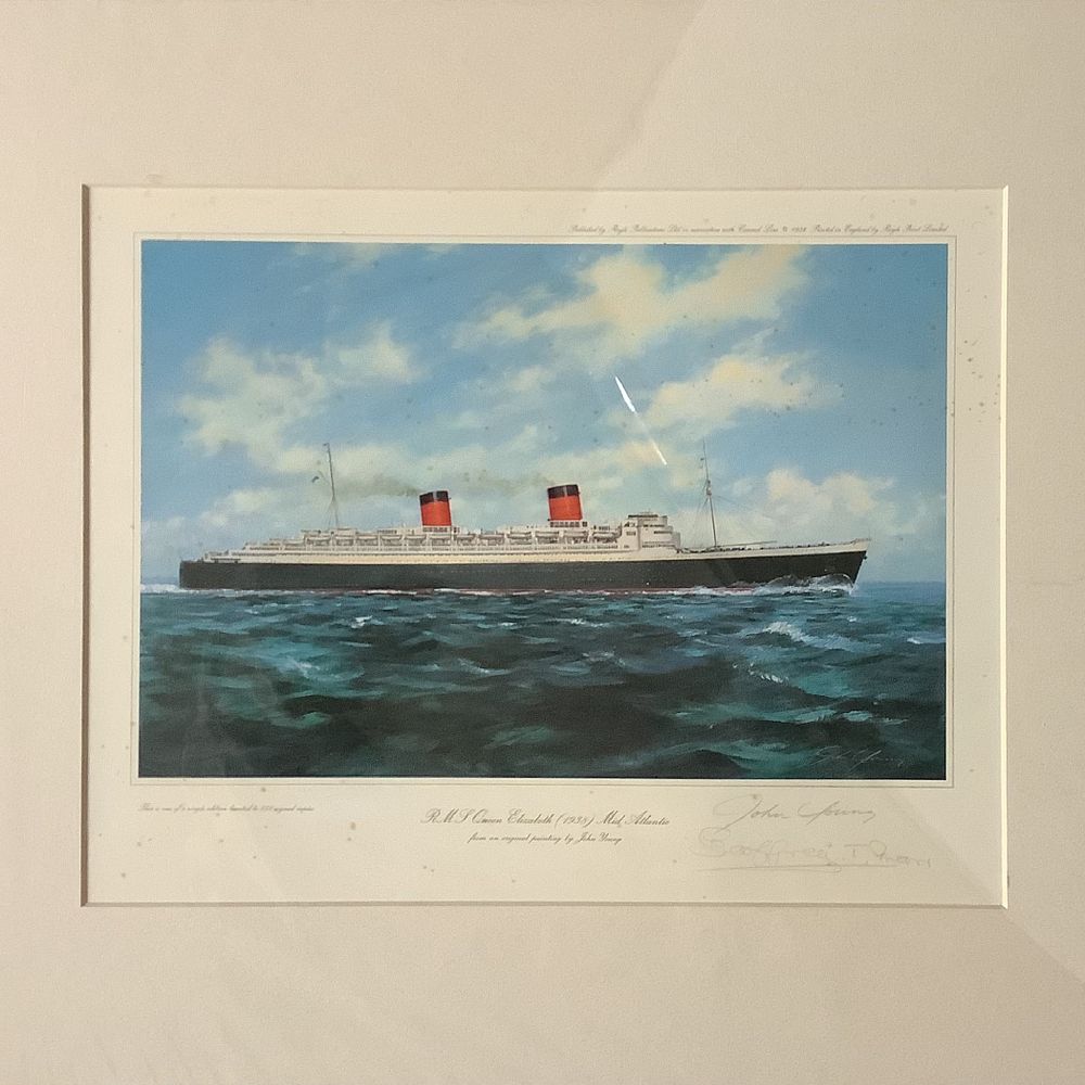 Lot 315: PRINT RM Queen Elizabeth (1938) Mid Atlantic colour...