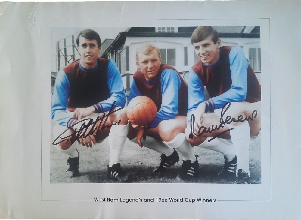 Lot 355: Geoff Hurst and Martin Peters signed 16x12inch colour...