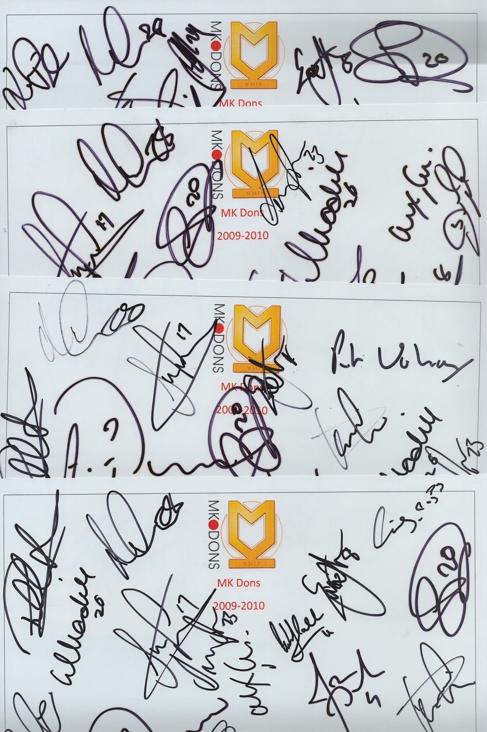 Lot 370: Football. 4 x Collection of MK Dons 2009-2010...