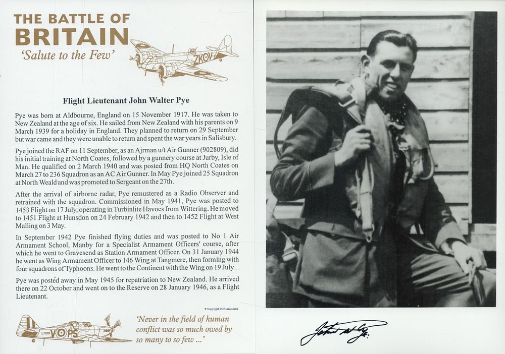 Lot 380: Flt Lt John Walter Pye WW2 RAF Battle...