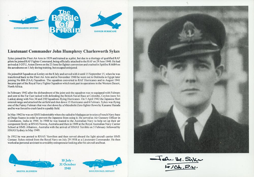 Lot 402: Lt Cdre John Humphrey Sykes WW2 RAF Battle...