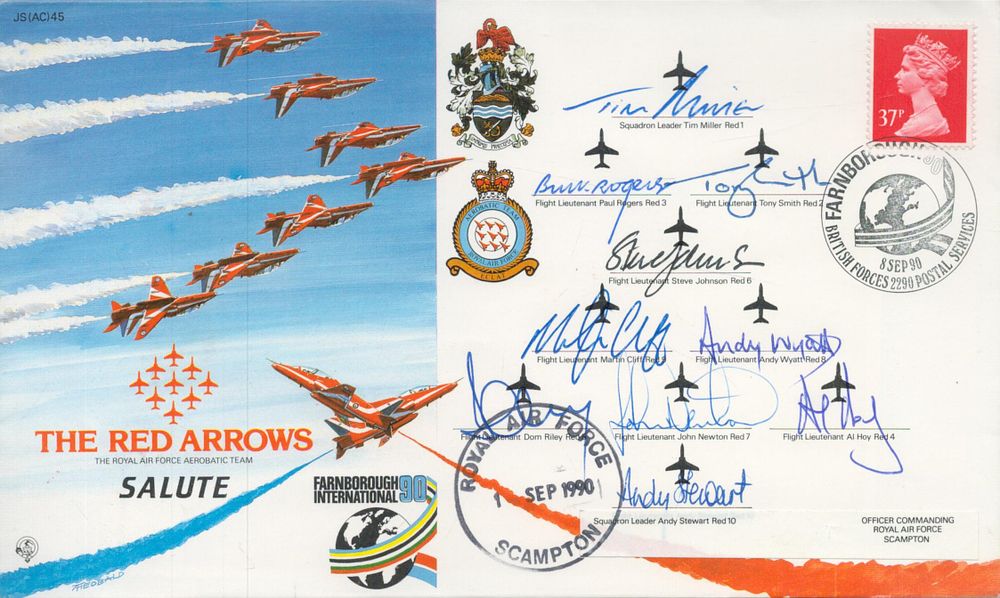 Lot 423: Red Arrows full team signed 1990, Farnborough Internation...