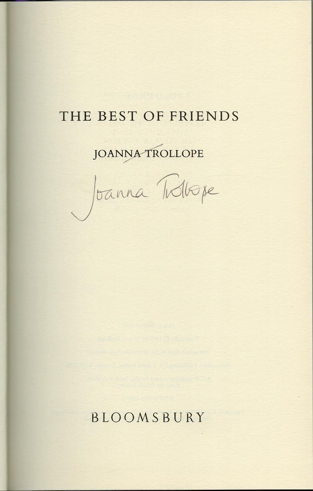 Lot 480: Joanna Trollope signed hardback book titled Joanna Trollope...