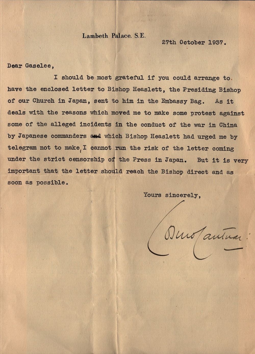 Lot 562: Cosmo Gordon Lang signed letter dated 1937, with...