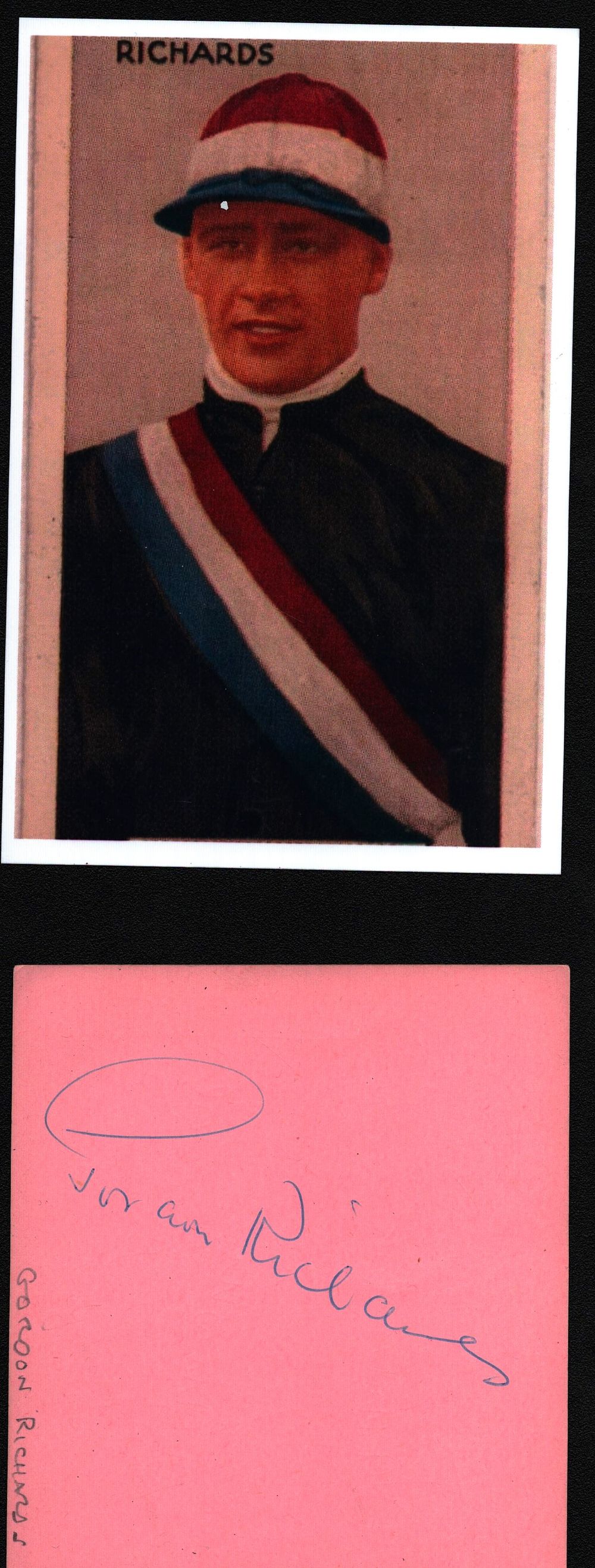 Lot 578: Sir Gordon Richards signed album page. Good condition....