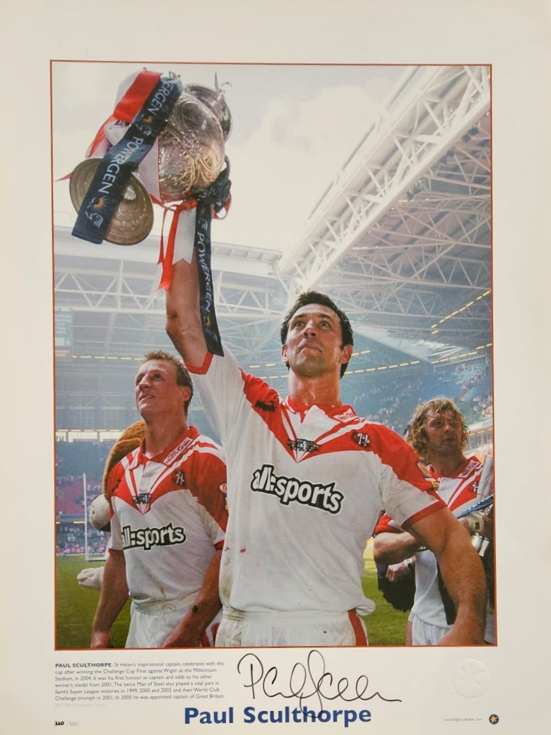 Lot 606: Rugby League Paul Sculthorpe signed 17.5x13.5 big blue...