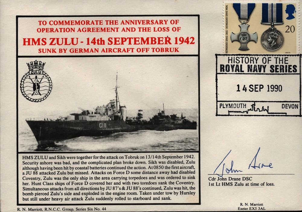 Lot 633: Cdre John Drane signed HMS Zulu cover. Good...