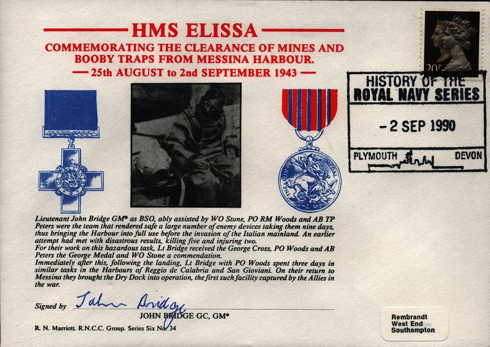 Lot 642: John Bridge signed HMS Elissa cover. Good condition....