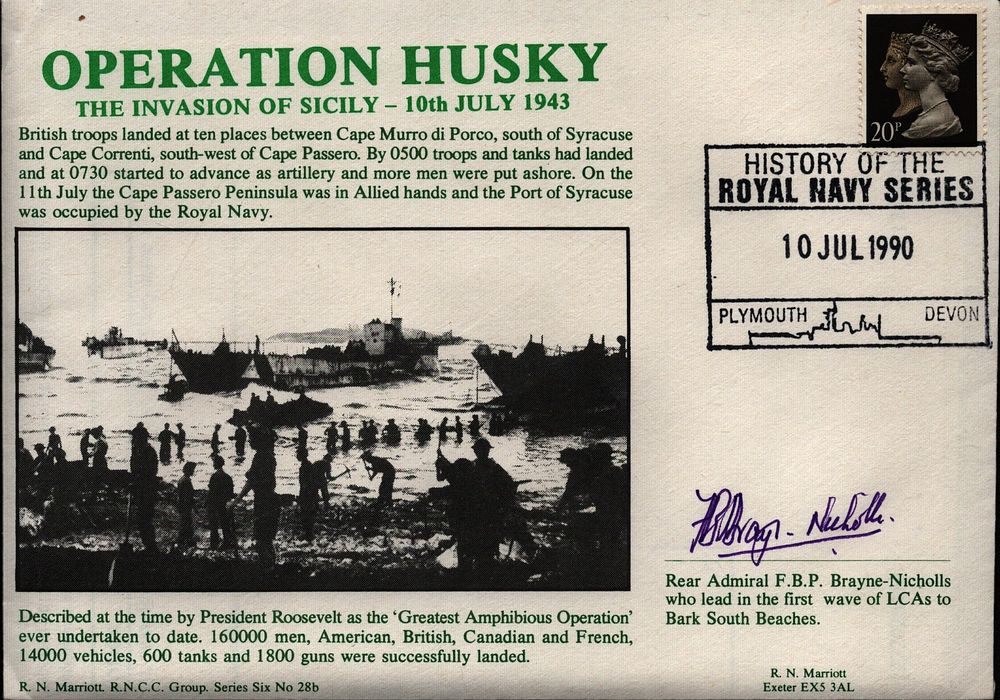 Lot 649: Rear Adml F Brayne-Nicholls signed Operation Husky cover....