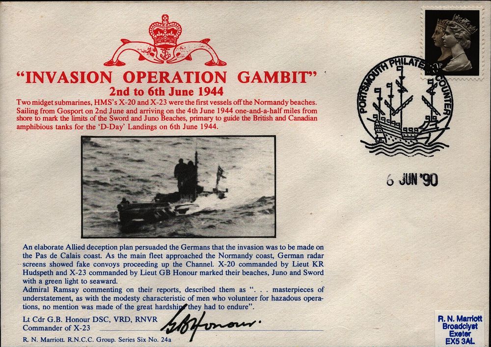 Lot 654: Lt Cdr G Honour signed Invasion Operation Gambit...
