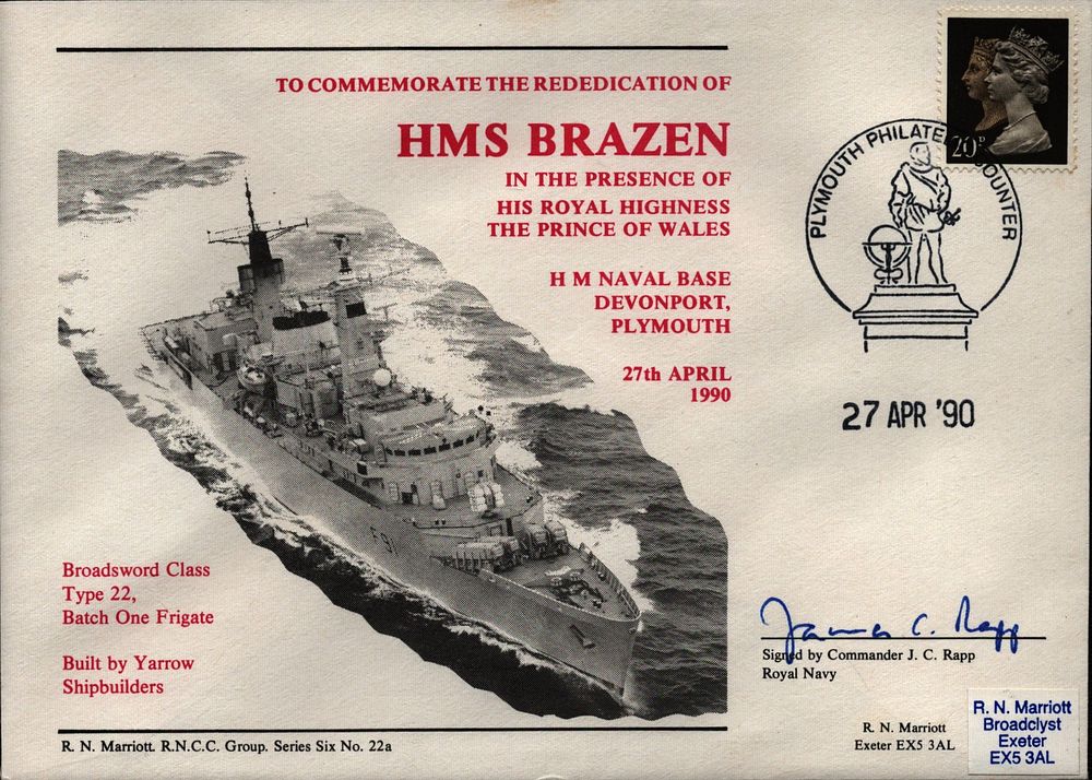 Lot 656: Comm J C Rapp signed HMS Brazen cover....