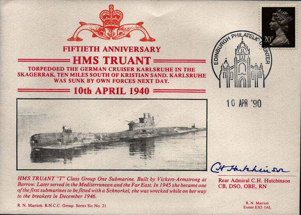Lot 659: Rear Adml C Hutchinson signed HMS Truant cover....