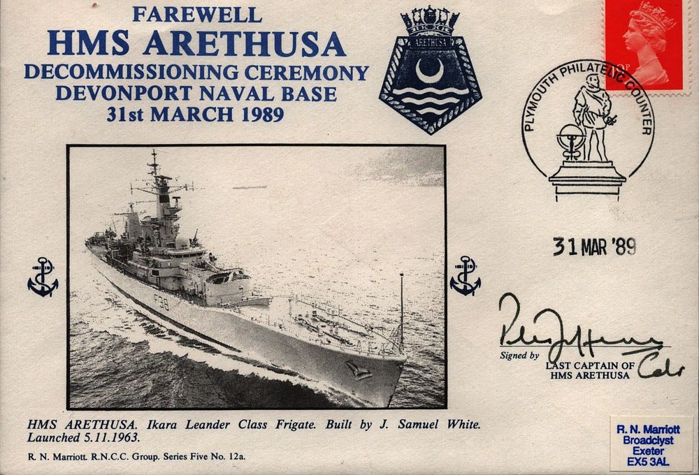 Lot 664: Last Cptn of HMS Arethusa signed cover. Good...