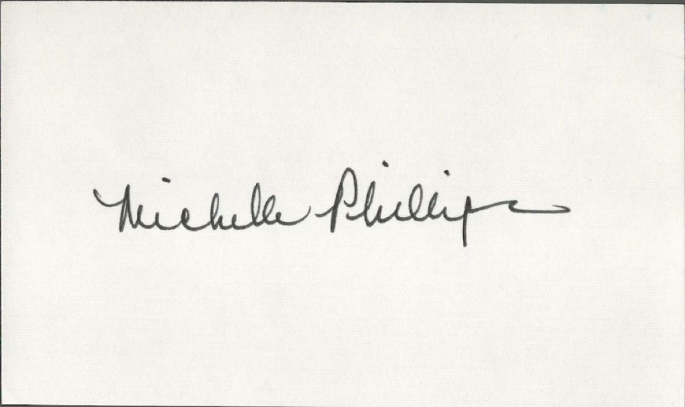 Lot 173: Singer, Michelle Phillips signed white card. Phillips (born...