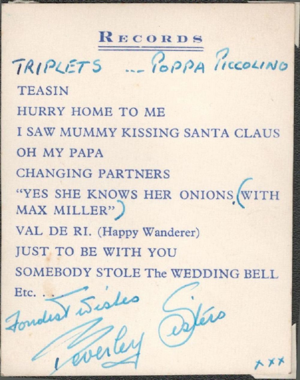 Lot 175: Singing Group, The Beverley Sisters signed vintage 3x4...
