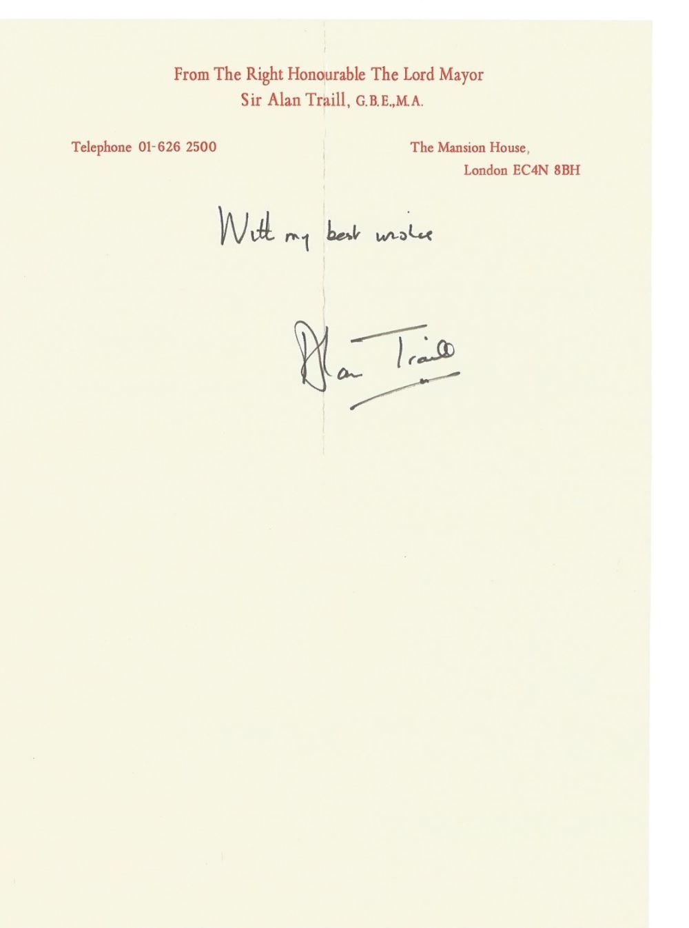 Lot 189: Sir Alan Traill GBE MA Lord Mayor of...