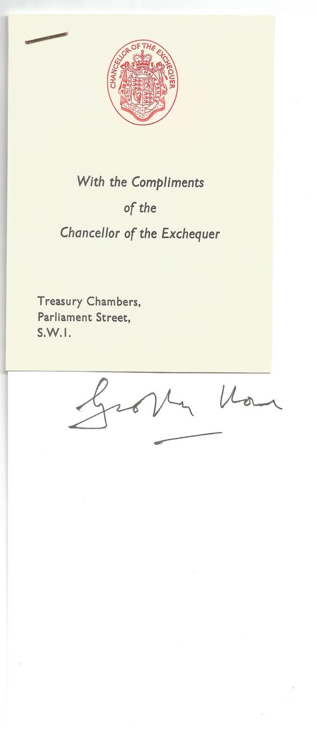 Lot 194: Geoffrey Howe signature on 4 x 8 piece...