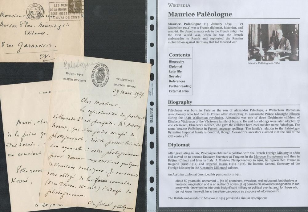 Lot 209: Maurice Paleologue ALS, Comes with Wikipedia page. Paleologue...