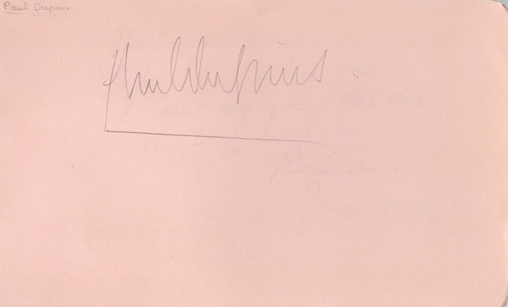 Lot 277: Paul Dupuis signed 6x4 album page. Dupuis (August...