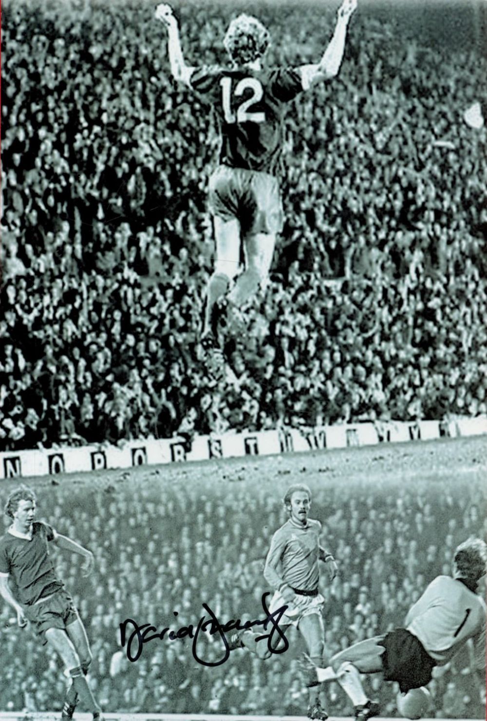 Lot 348: David Fairclough signed 12x8 black and white montage...
