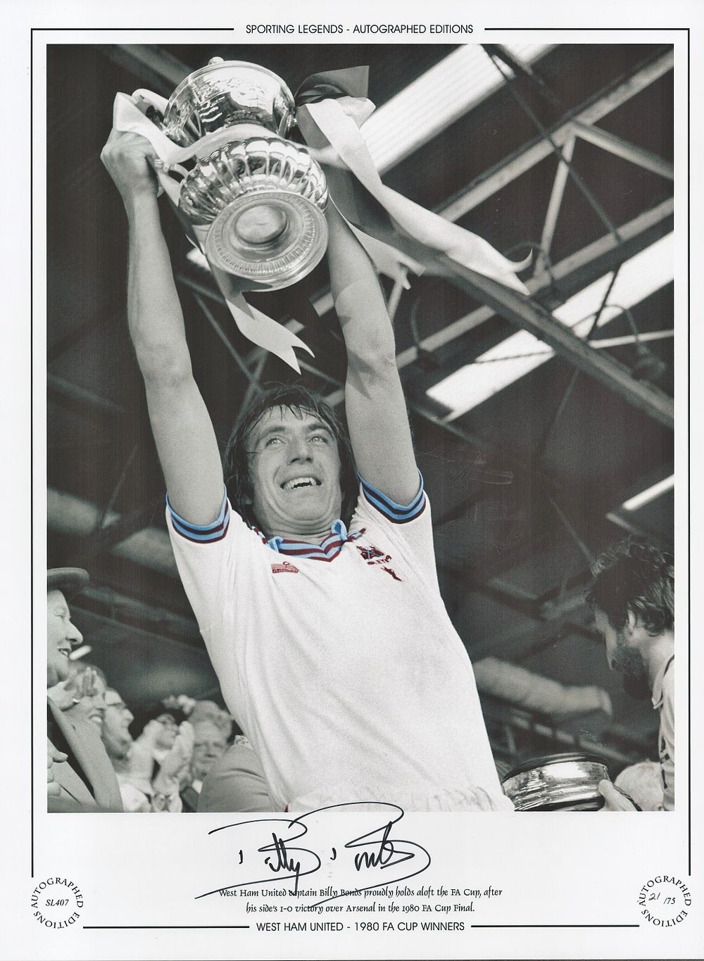 Lot 754: Billy Bonds 16x12 signed colourised photo, Autographed Editions,...