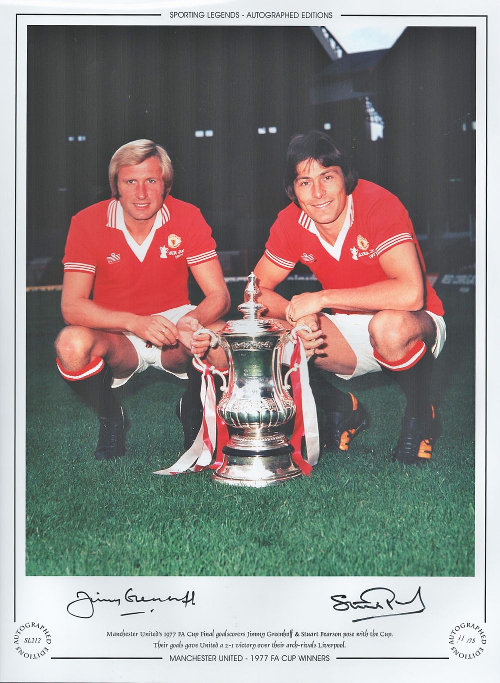 Lot 761: Jimmy Greenhoff and Stuart Pearson 16x12 signed colour...
