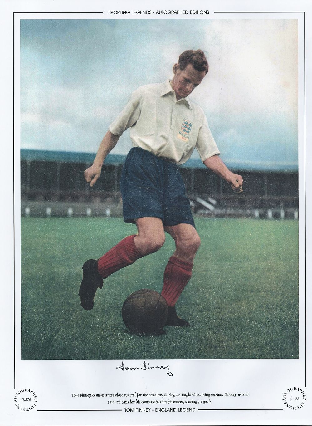 Lot 792: Tom Finney 16x12 signed colour print on photopaper,...