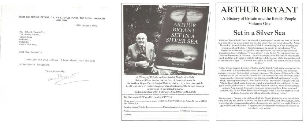 Lot 431: Sir Arthur Bryant TLS dated 11th October 1982,...