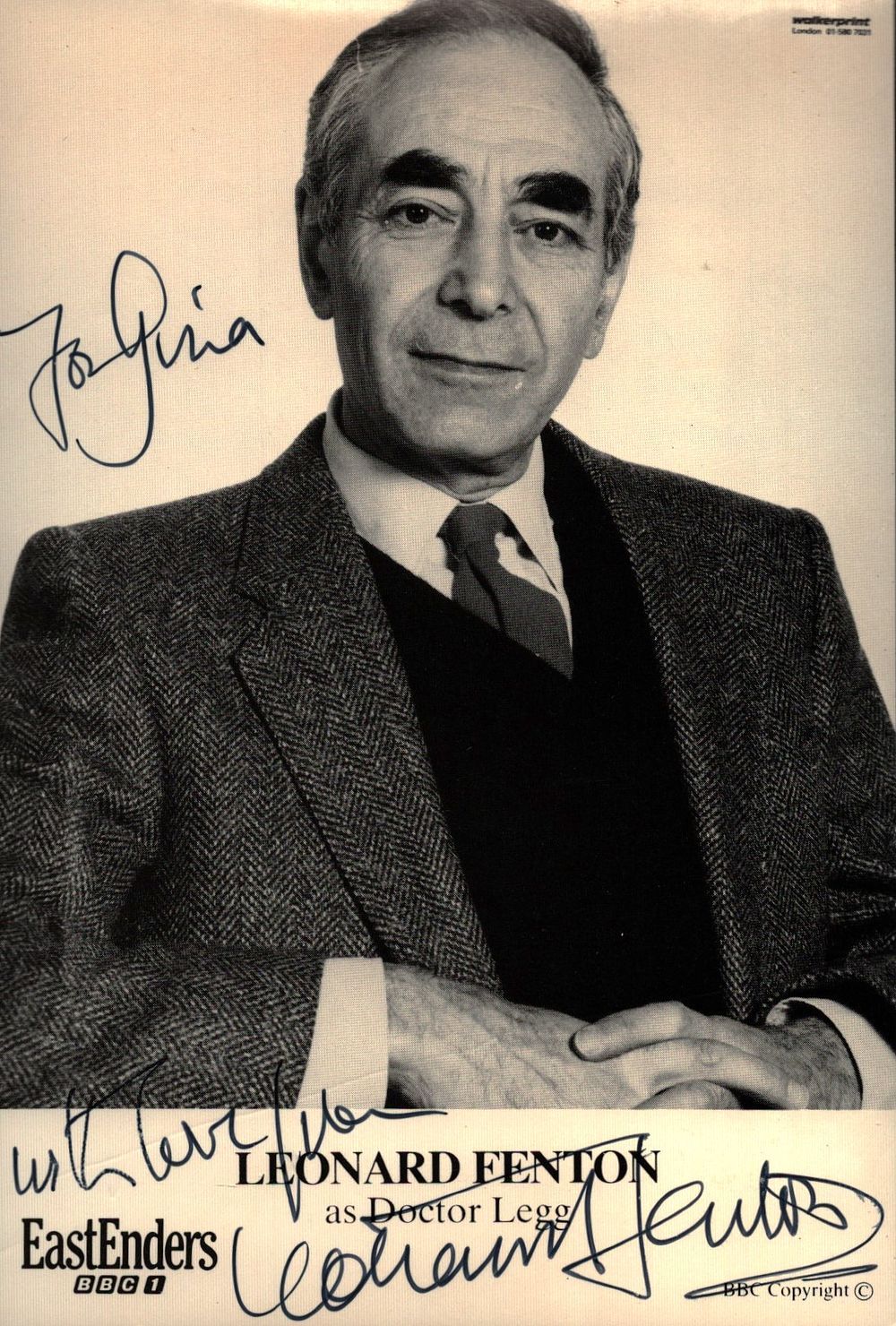 Lot 237: Leonard Fenton signed 6x4inch black and white photo....