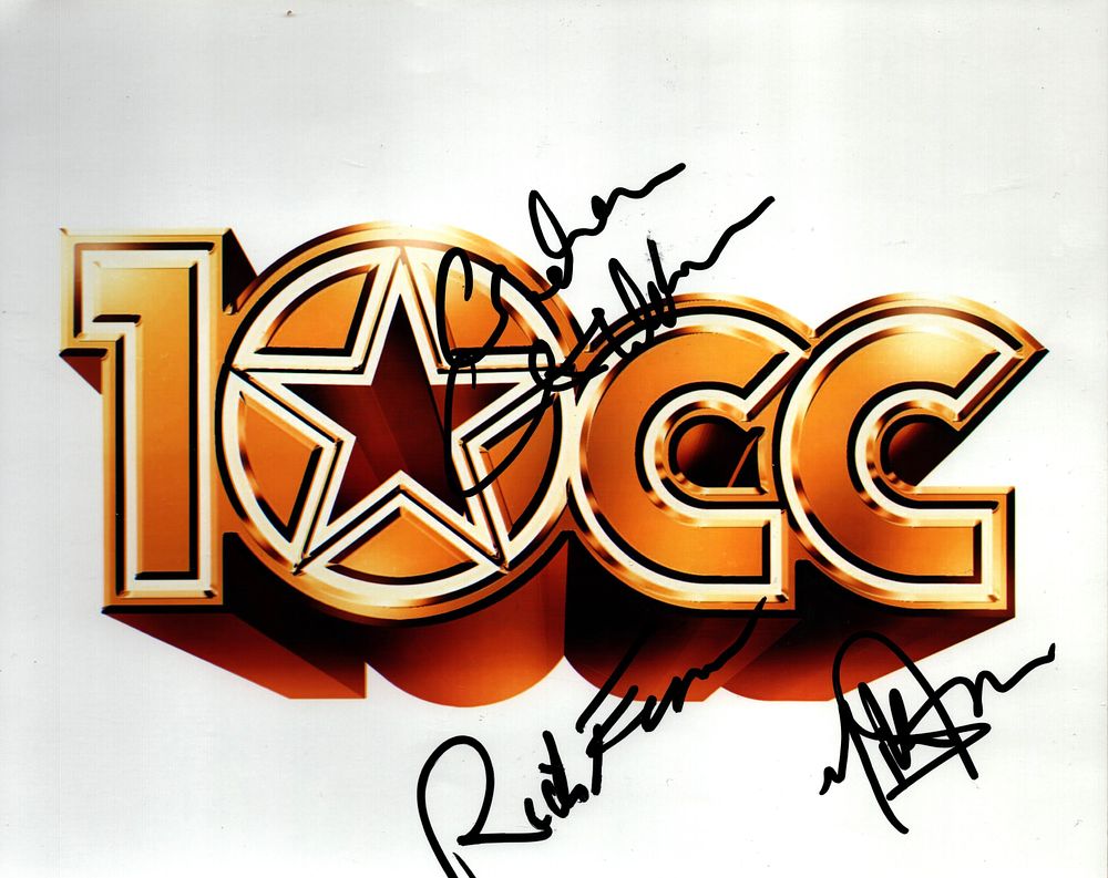 Lot 260: 10cc signed 10x8inch colour logo photo. Signed by...