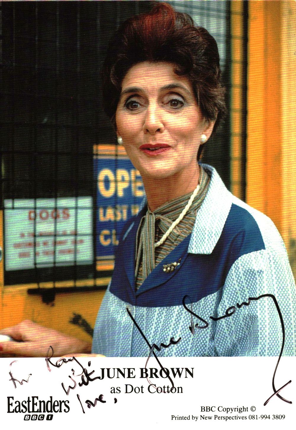 Lot 285: June Brown signed 6x4inch colour photo. Dedicated. Good...