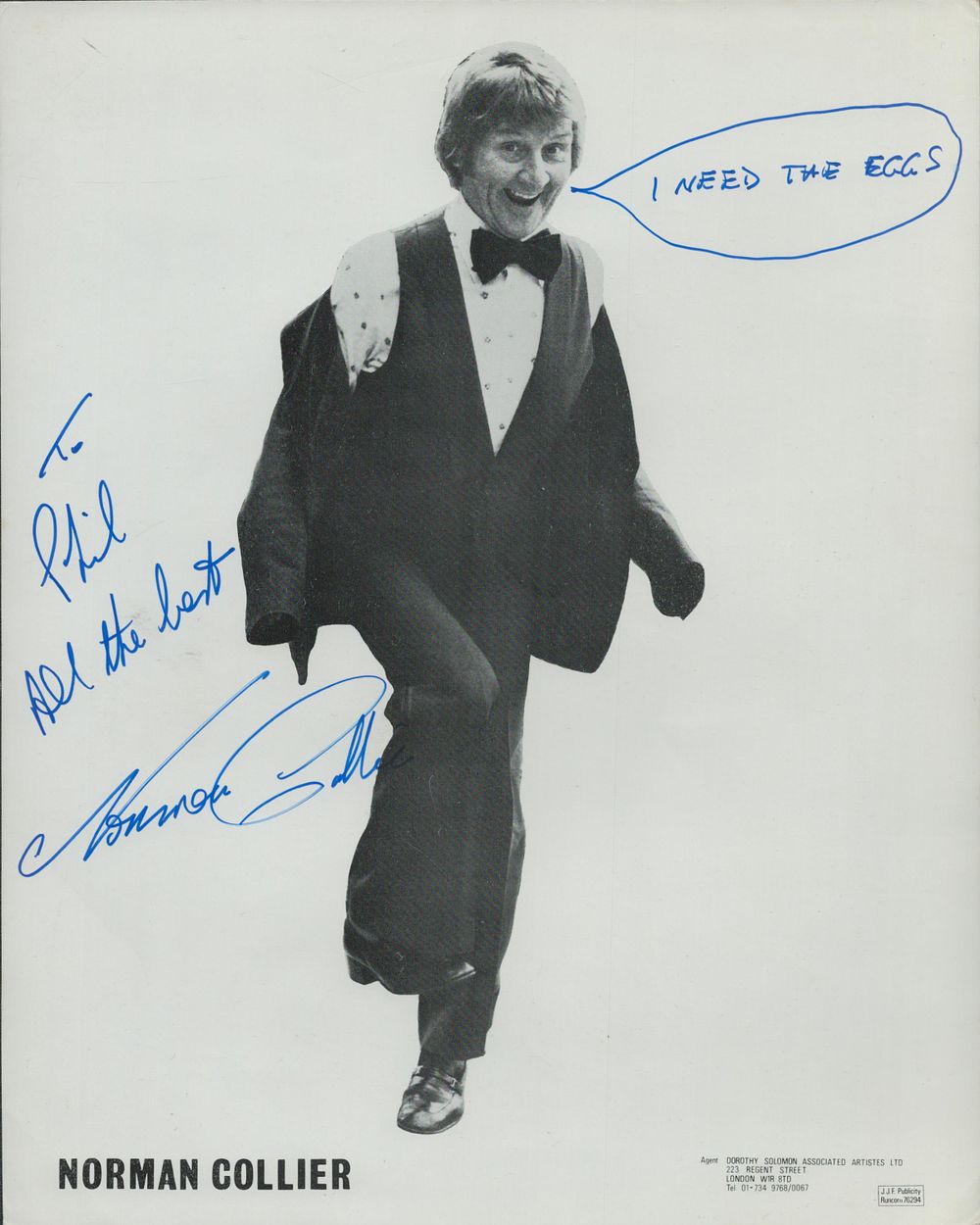 Lot 313: Norman Collier signed 10x8inch black and white photo....