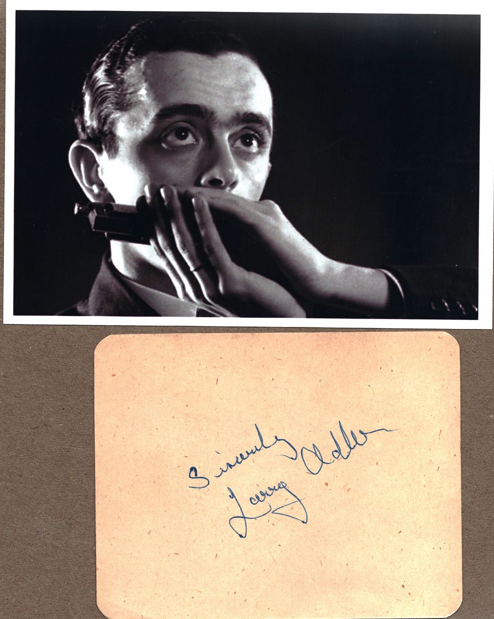 Lot 377: Larry Adler signed album page with unsigned 6x4inch...